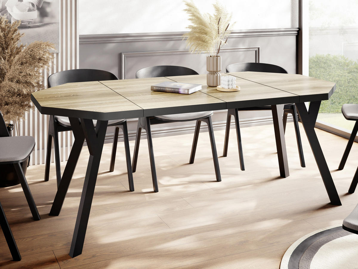 ESSTISCH Desmond achteckiger ausziehbarer, Sonoma Eiche 100-200/100/76 cm - Schwarz/Sonoma Eiche, Holz/Holzwerkstoff (100/100/76cm) - WFL GROUP