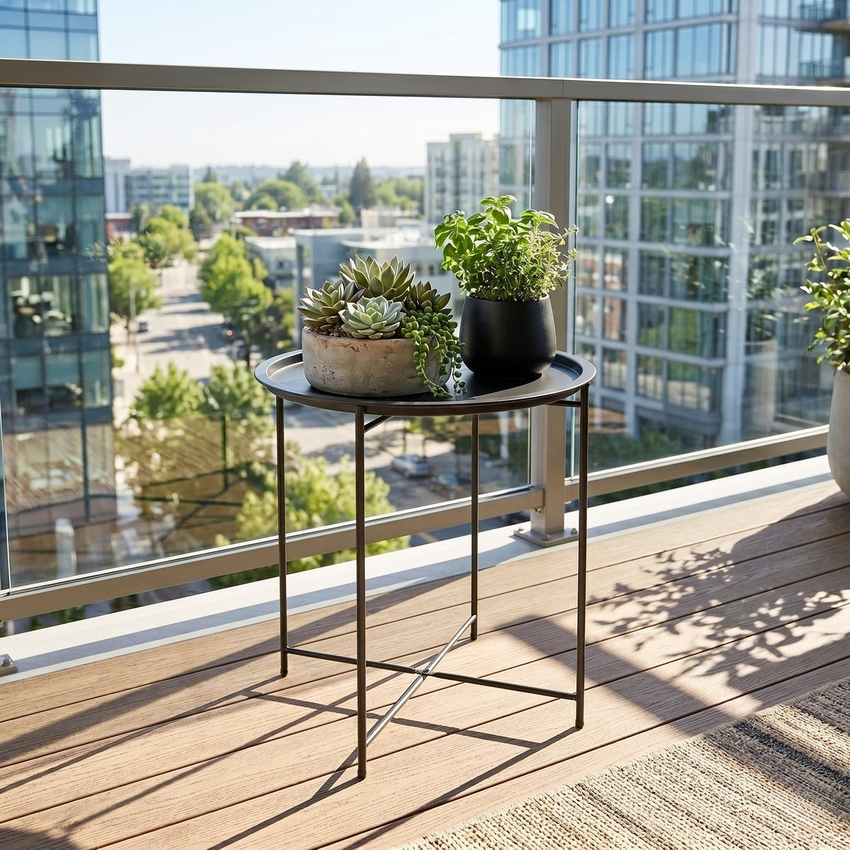 GARTENBEISTELLTISCH DE-14118 mit abnehmbarer Platte Schwarz - Schwarz, Metall (46/46/53cm) - ComfortXL
