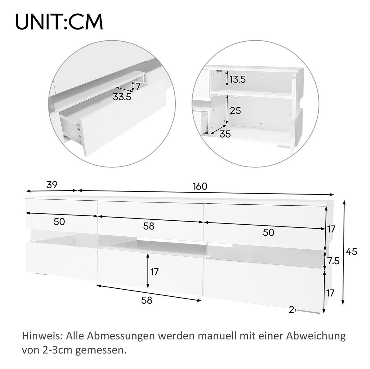 TV-ELEMENT mit LED 160 x 39 x 45 cm Hochglanz Weiß - Weiß, Holzwerkstoff (39/45/160cm) - Beauniv
