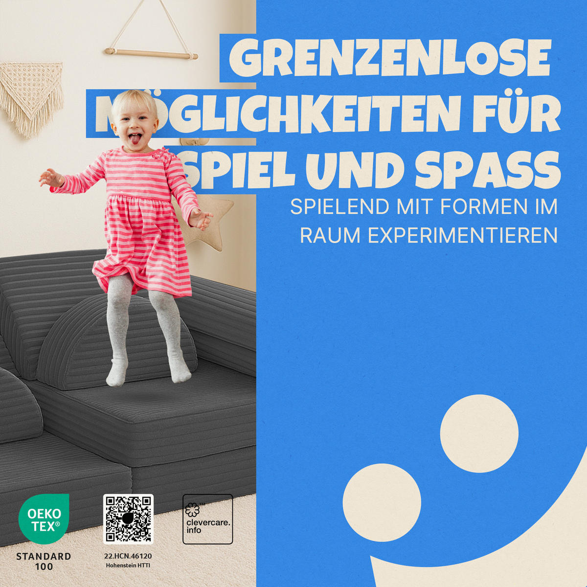 KINDERSOFA modulares Cord Spielsofa 11-teilig Anthrazit - Anthrazit, Textil (72/50/144cm) - Bestlivings