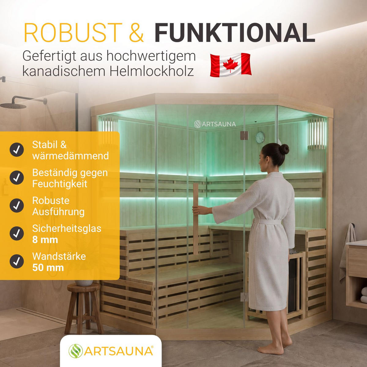SAUNAKABINE Espoo200 Premium - Naturfarben, Holz (200/200/200cm) - Artsauna