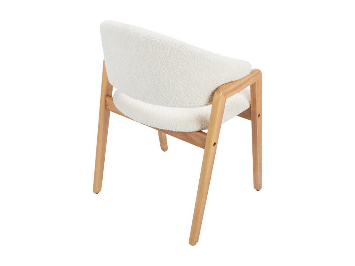 STUHL mit Armlehnen 6er-Set - Bouclé-Stoff & Kautschukholz - Weiß - SOLUNA - Weiß, Textil (53.5/82/56cm) - Vente-Unique