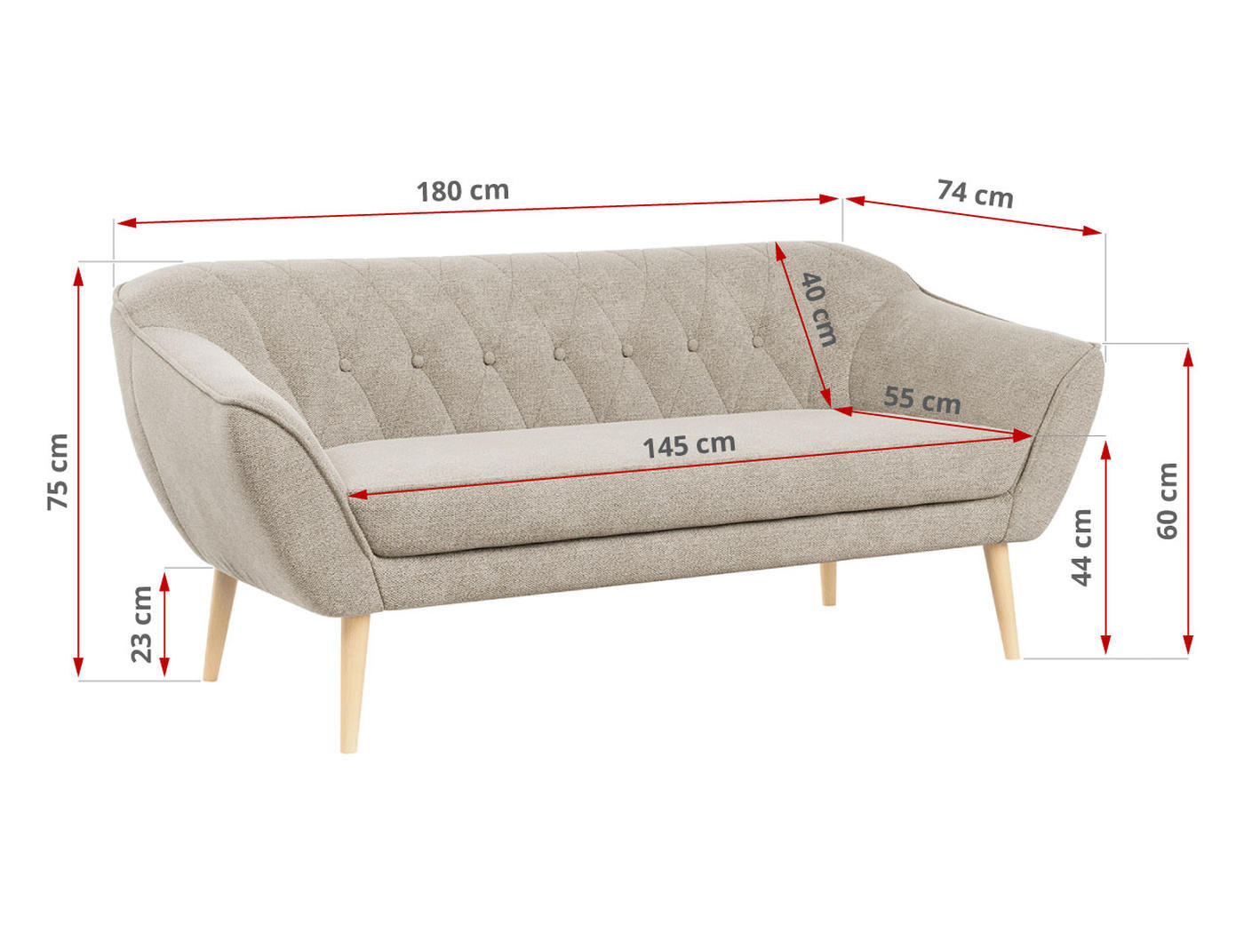 Thumbnail - MKS Sofa, Beige, Textil, 180x75x74 cm, Oeko-Tex®, Wohnzimmer, Sofas & Couches, Sofas, 3-Sitzer Sofas