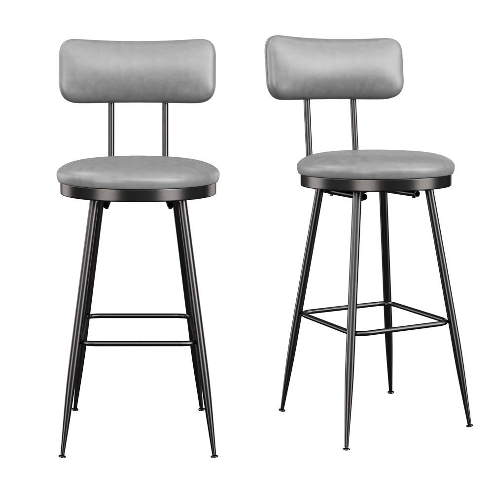 BARHOCKER 2er-Set mit Rückenlehne aus PU-Leder - Barhocker mit Fußstütze für Küche, Bar und Bistro - Grau - Grau, Textil (34/85.5/39.7cm) - DELFA