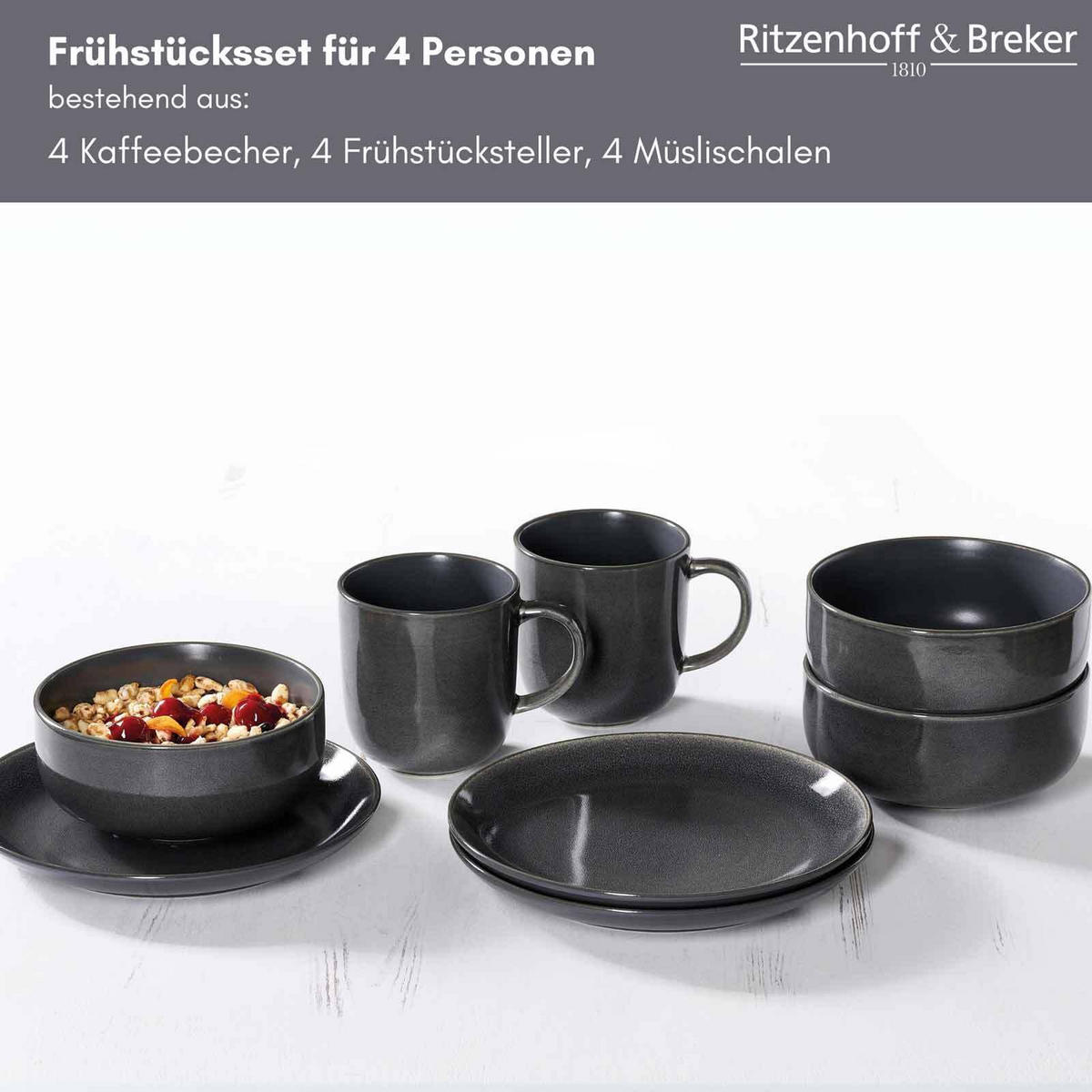 FRÜHSTÜCKS-SET Toledo grau 12er Set - Grau, Keramik (1/1/1cm) - Ritzenhoff Breker
