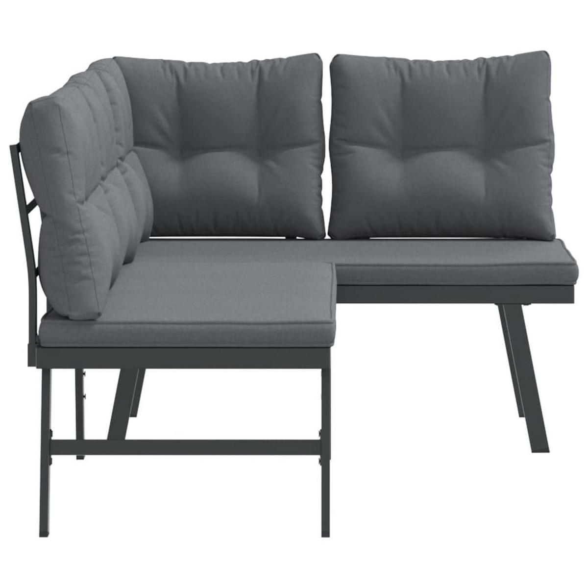 GARTENBÄNKE mit Kissen 2 Stk. Schwarz Pulverbeschichteter Stahl - Anthrazit, Metall (173/76/118cm) - furnicato