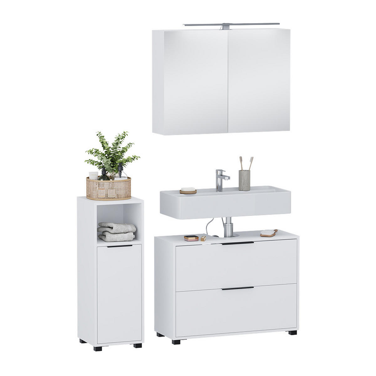 BADMÖBEL-SET Alina Weiß 3 Teile - Weiß, Holzwerkstoff (80/60/30cm) - Vicco