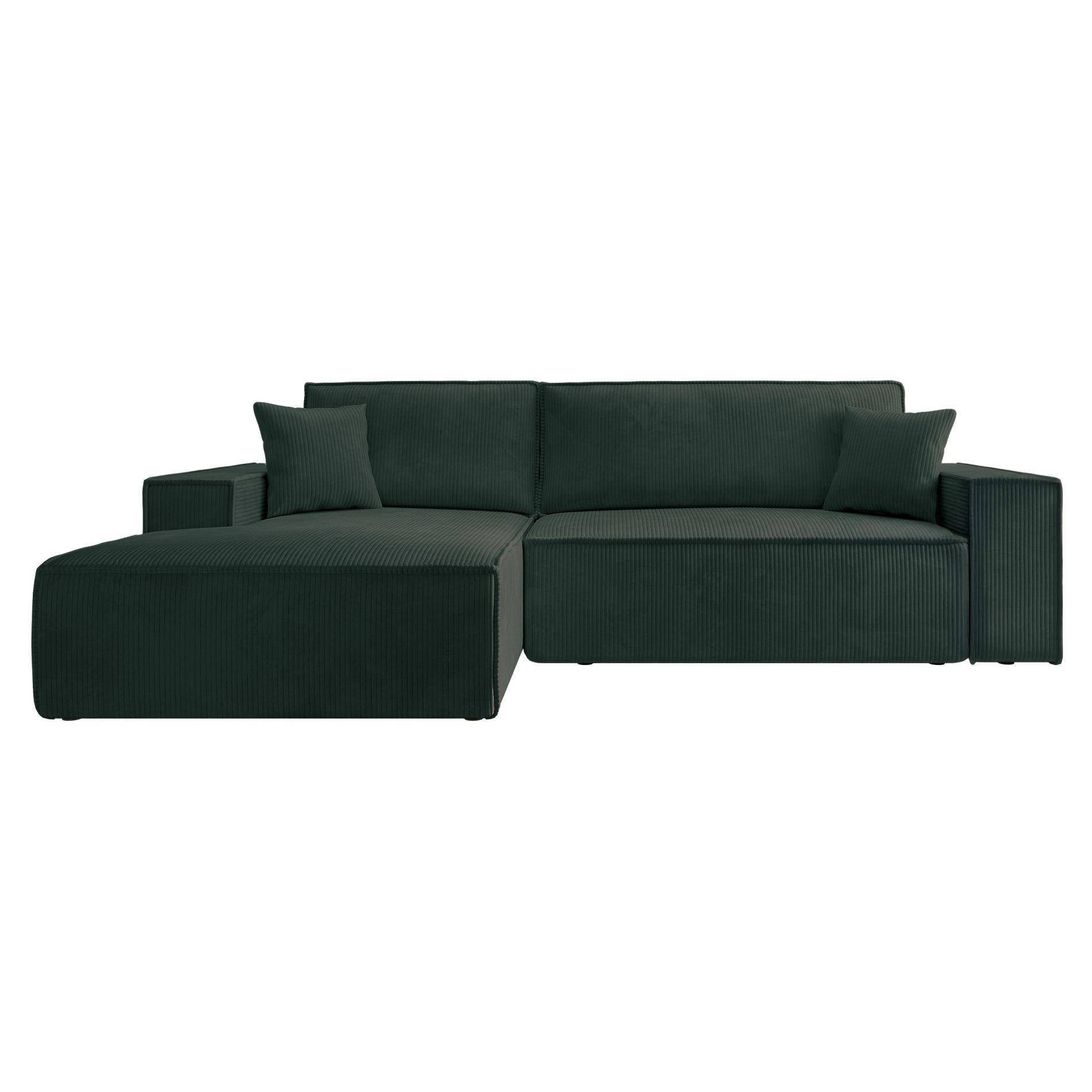 ECKSOFA Farese New Grün Cord - Schwarz/Grün, Kunststoff/Textil (267/167cm) - Selsey