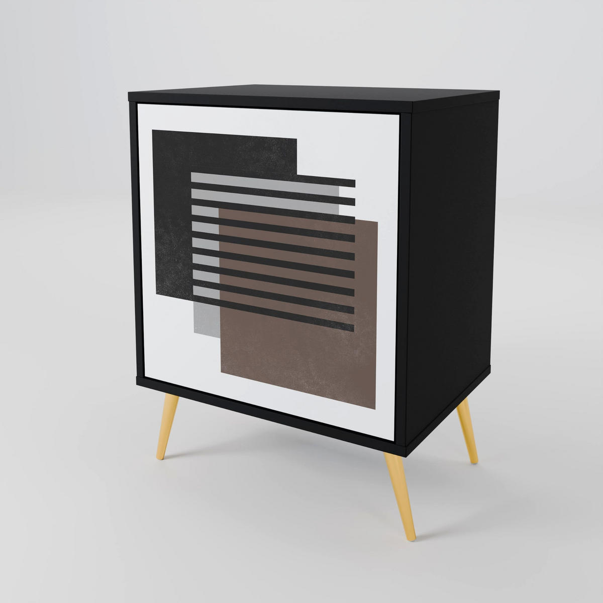 SIDEBOARD SHADOW SYNCHRONY, Schwarz, 57,5x42x72,5 cm, Schwarze Metallfüße - Multicolor/Schwarz, Holzwerkstoff/Metall (57.5/72.5/42cm) - SpaceRebels