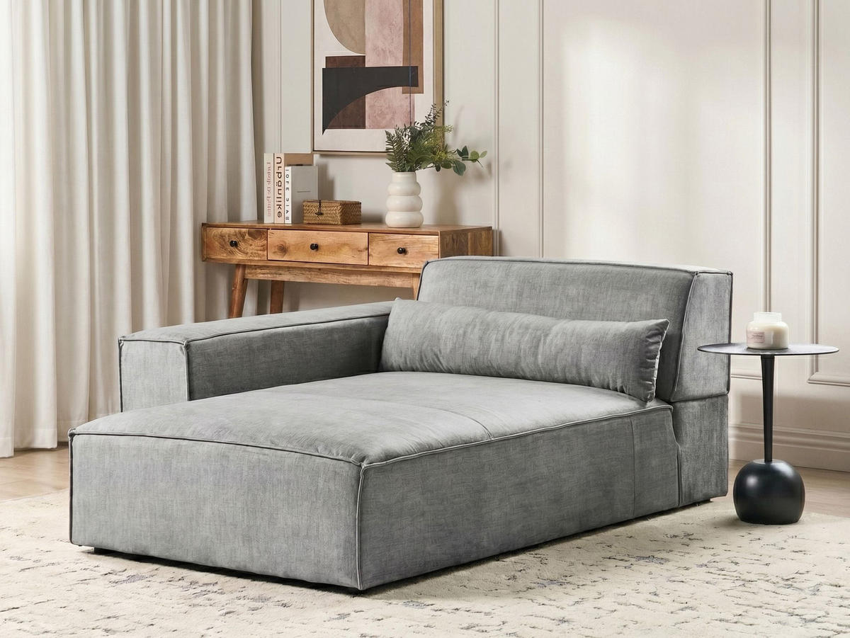 ČALOUNĚNÉ LEHÁTKO CHAISE LONGUE PRAVOSTRANNÉ Látka Šedé Hellnar - šedá/tmavě šedá, textil (102/70/176cm) - Beliani