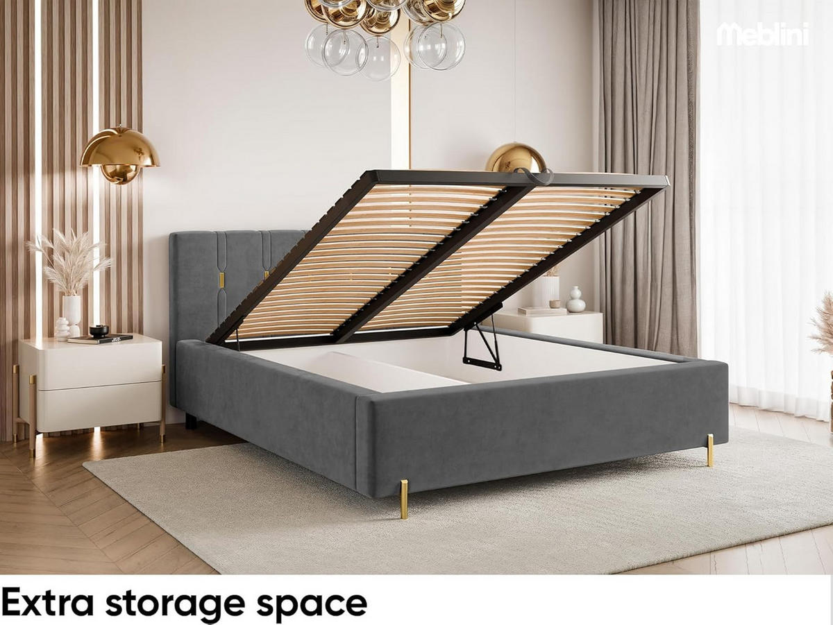 BETT FABIO H3 - Dunkelgrau/Goldfarben, Holzwerkstoff (120/200cm) - Meblini