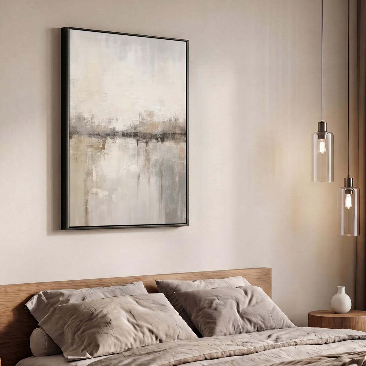 LEINWAND Bilder mit Rahmen - Moderne Kunst - Abstrakt - Beige - 70x100 - Beige, Textil (70/100cm) - MuchoWow