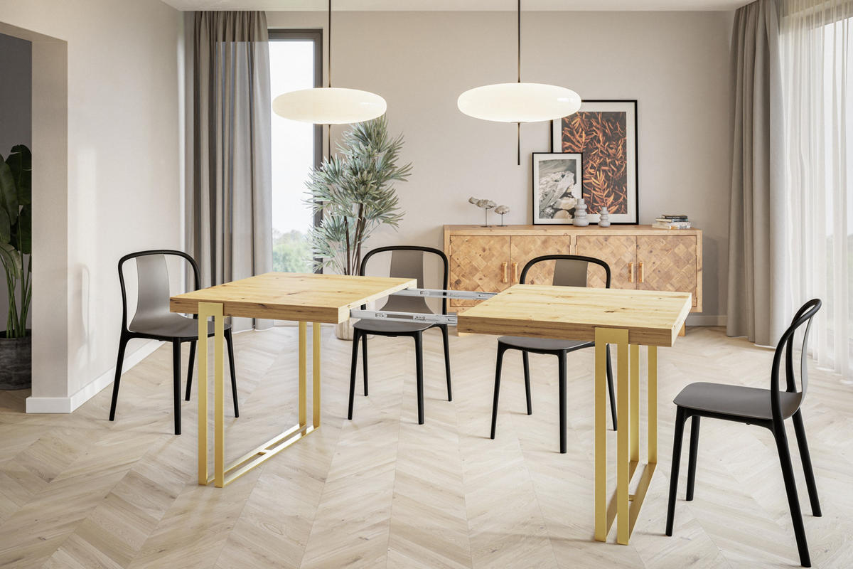 ESSZIMMERTISCH ROSA, ausziehbarer Tisch 140-240X80X77 cm, Farbe: ARTISAN, mit Metallbeinen in Farbe Gold - Hellbraun/Goldfarben, Holzwerkstoff (140/80/77cm) - Alpi-Möbel