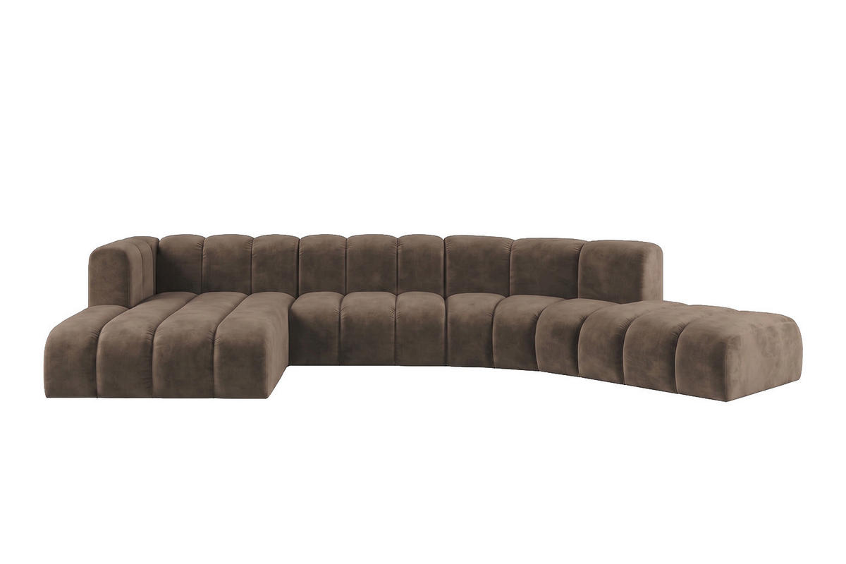 ECKSOFA Modulares In L-Form, Velvet-Stoff Riviera, Braun, Links, GRAND Round - Braun, Holz (445/179cm) - Kaiser Möbel