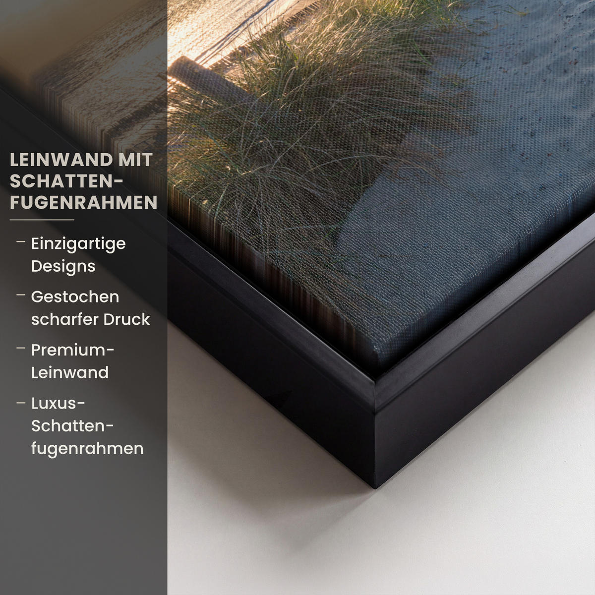 LEINWAND Bilder mit Rahmen - Sonnenuntergang - Strand - Düne - Gras - Ufer - 40x30 - Sandfarben, Textil (40/30cm) - MuchoWow