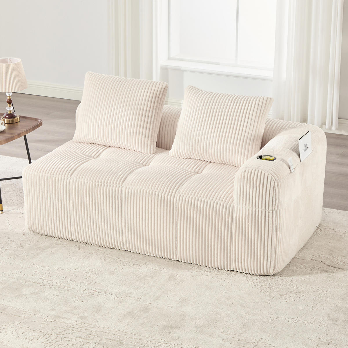 SOFA 2-Sitzer kompakt 158 x 93 x 61 cm Cord Beige - Beige, Kunststoff (158/61/93cm) - Meubliv