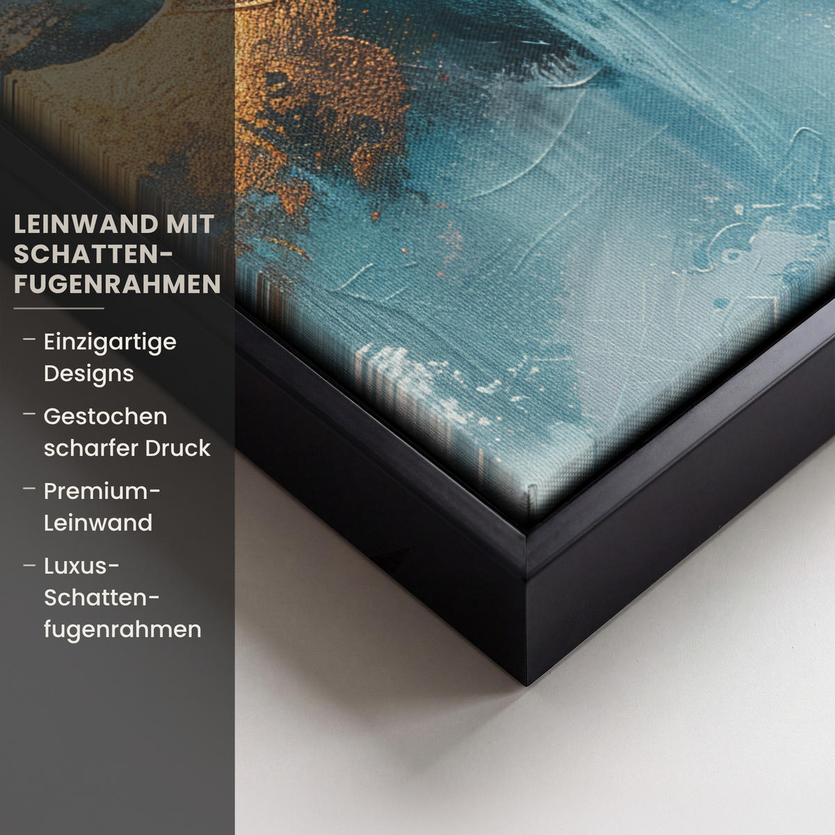 LEINWAND Bilder mit Rahmen - Abstrakt - Kunst - Gold - Blau - 30x40 - Petrol, Textil (30/40cm) - MuchoWow