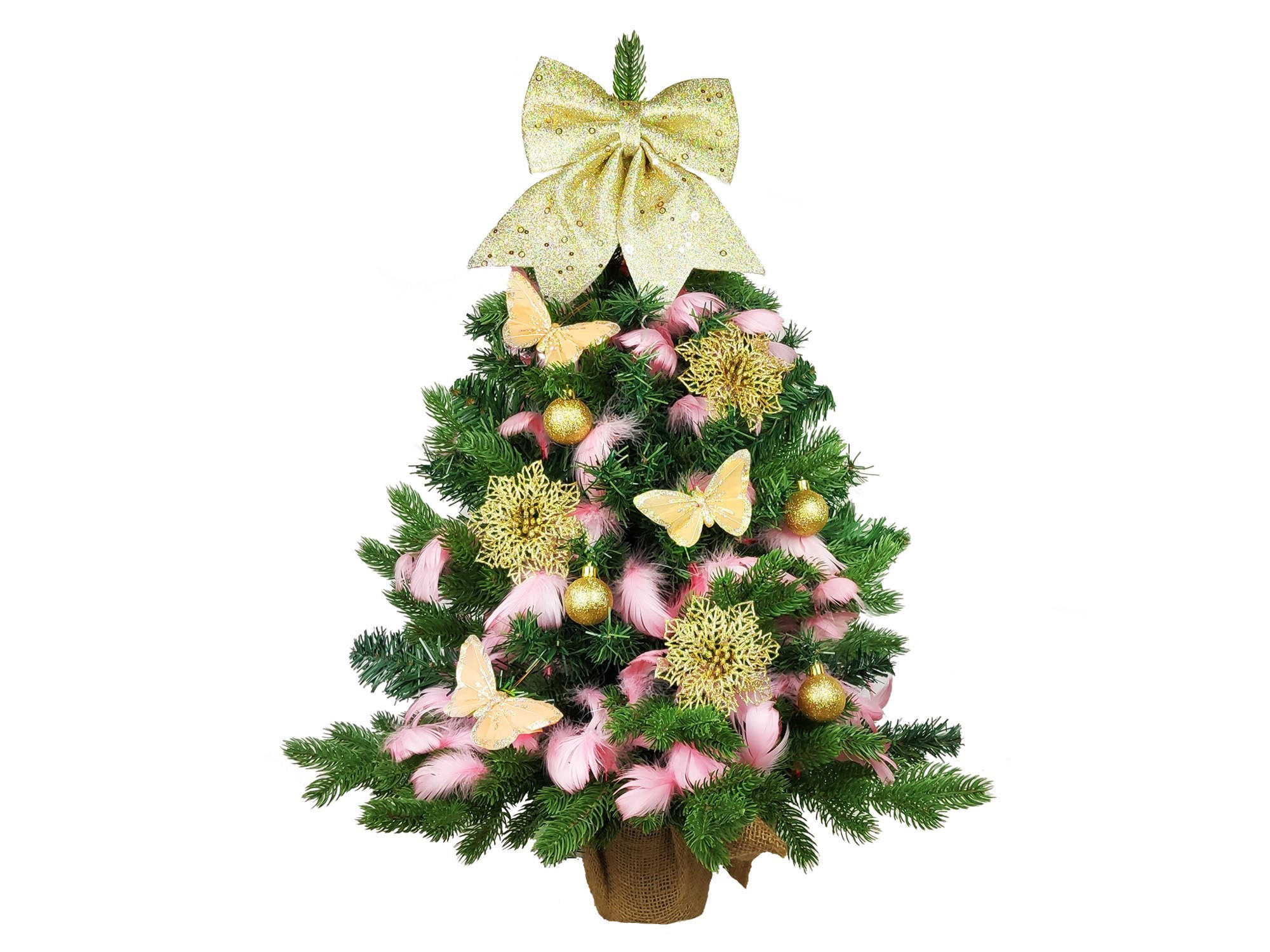 LAALU WEIHNACHTSBAUM geschmückt künstlich HAUCH VON LUXUS 60 cm, mit LED-Beleuchtung im Topf - Champagner/Goldfarben, Kunststoff (60cm) - LAALU