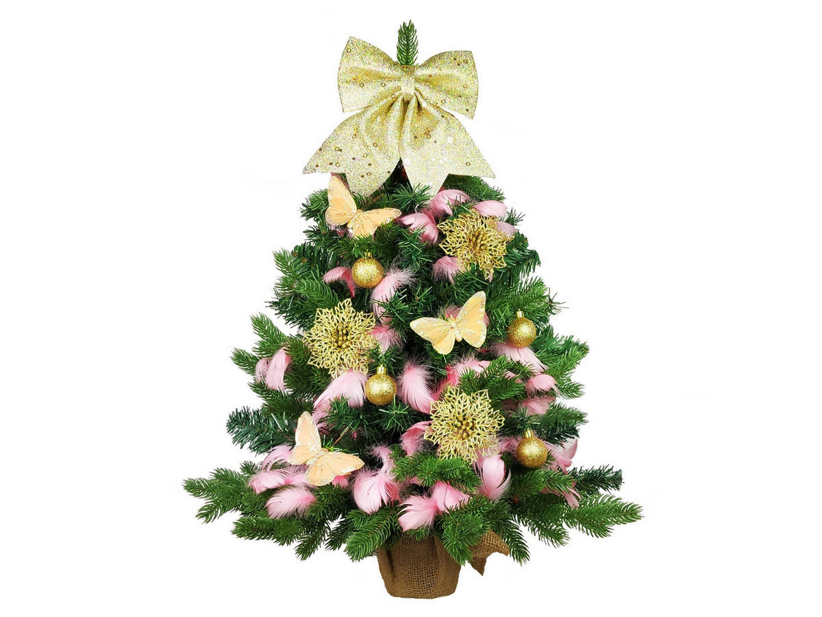 LAALU WEIHNACHTSBAUM geschmückt künstlich HAUCH VON LUXUS 60 cm, mit LED-Beleuchtung im Topf - Champagner/Goldfarben, Kunststoff (60cm) - LAALU