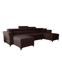 WOHNLANDSCHAFT Ribella Braun 345/180/100 cm mit Schlaffunktion - Schwarz/Braun, Textil/Metall (345/100/180cm) - AX Living