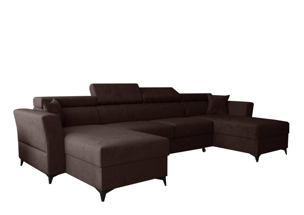 WOHNLANDSCHAFT Ribella Braun 345/180/100 cm mit Schlaffunktion - Schwarz/Braun, Textil/Metall (345/100/180cm) - AX Living