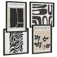BILDER SET 4er Set - 50x50 cm & 40x60 cm Schwarzer Rahmen - Abstrakte Pflanzenmuster - Schwarz, Kunststoff (50/50cm) - TULUP