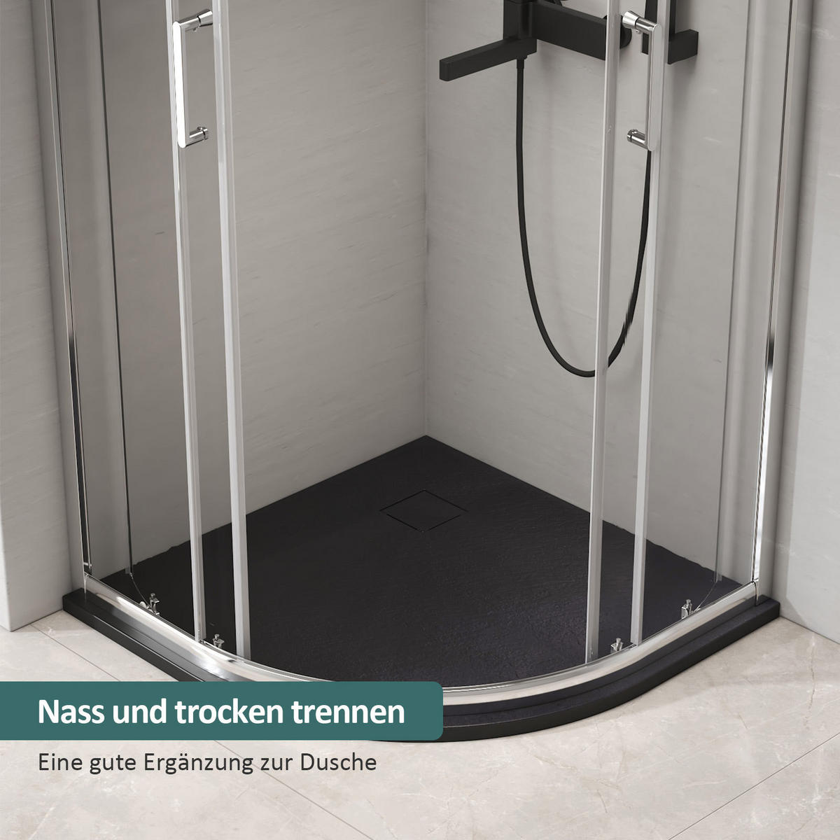 DUSCHWANNE Viertelkreis mit rutschhemmender Oberfläche 80/80 cm, Schwarz - Schwarz, Naturmaterialen (80/2.6/80cm) - EMKE