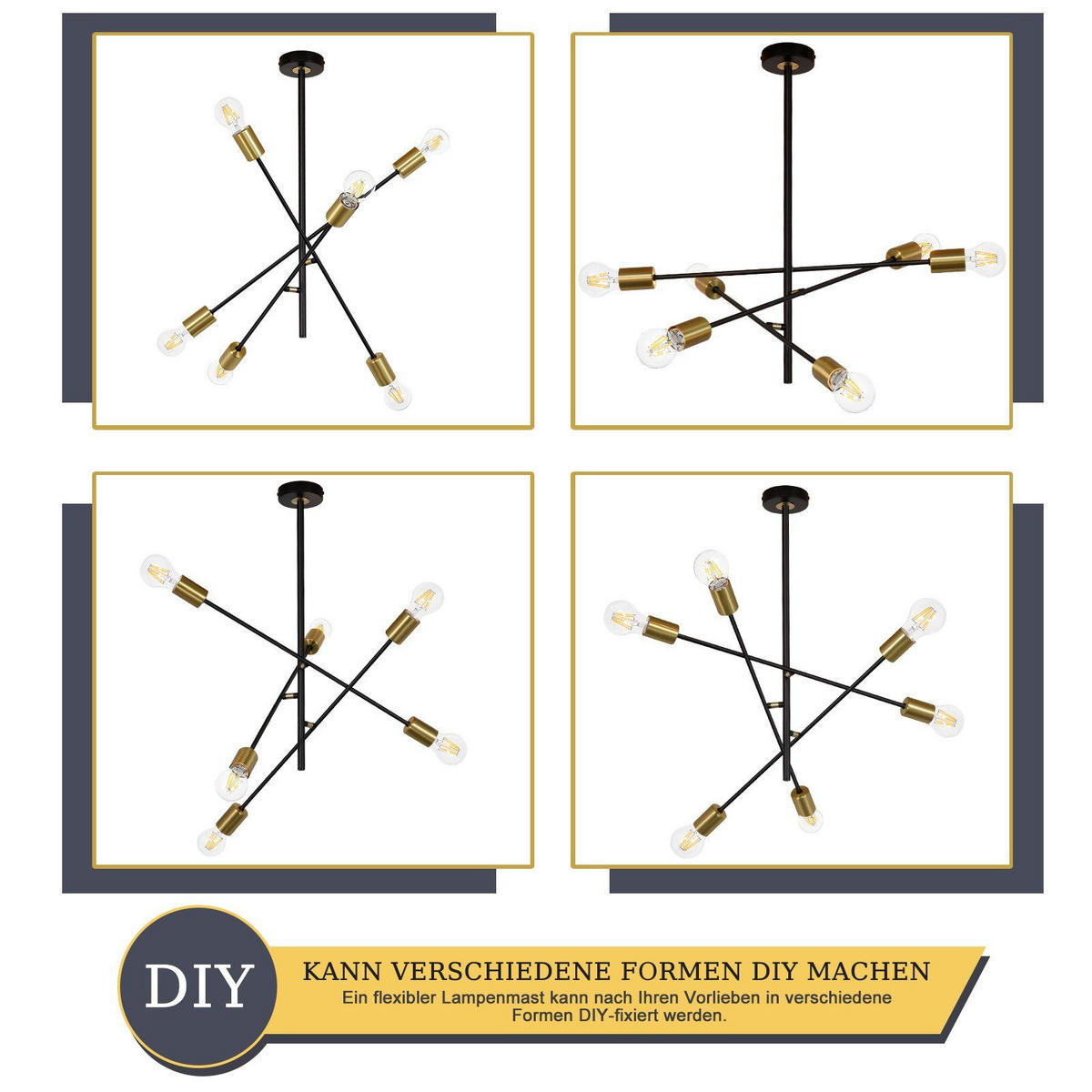 HÄNGELEUCHTE Aura 6-flammig 64/64/63 cm - Goldfarben, Holzwerkstoff (64/64/63cm) - Nettlife