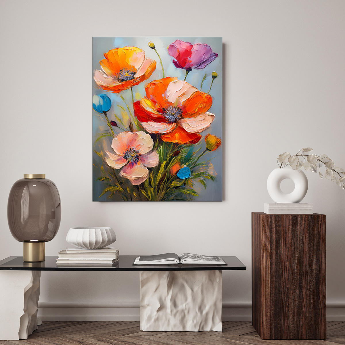 WANDBILD bunte gemalte mohnblumen naturblumen - Multicolor, Textil (40/60cm) - Feeby