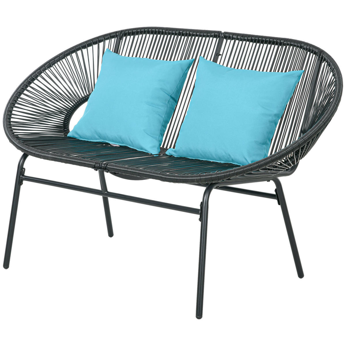 GARTENBANK DE-13592 2-Sitzer mit Seilgeflecht und 2 Kissen Schwarz - Schwarz, Metall (132/83/72cm) - ComfortXL