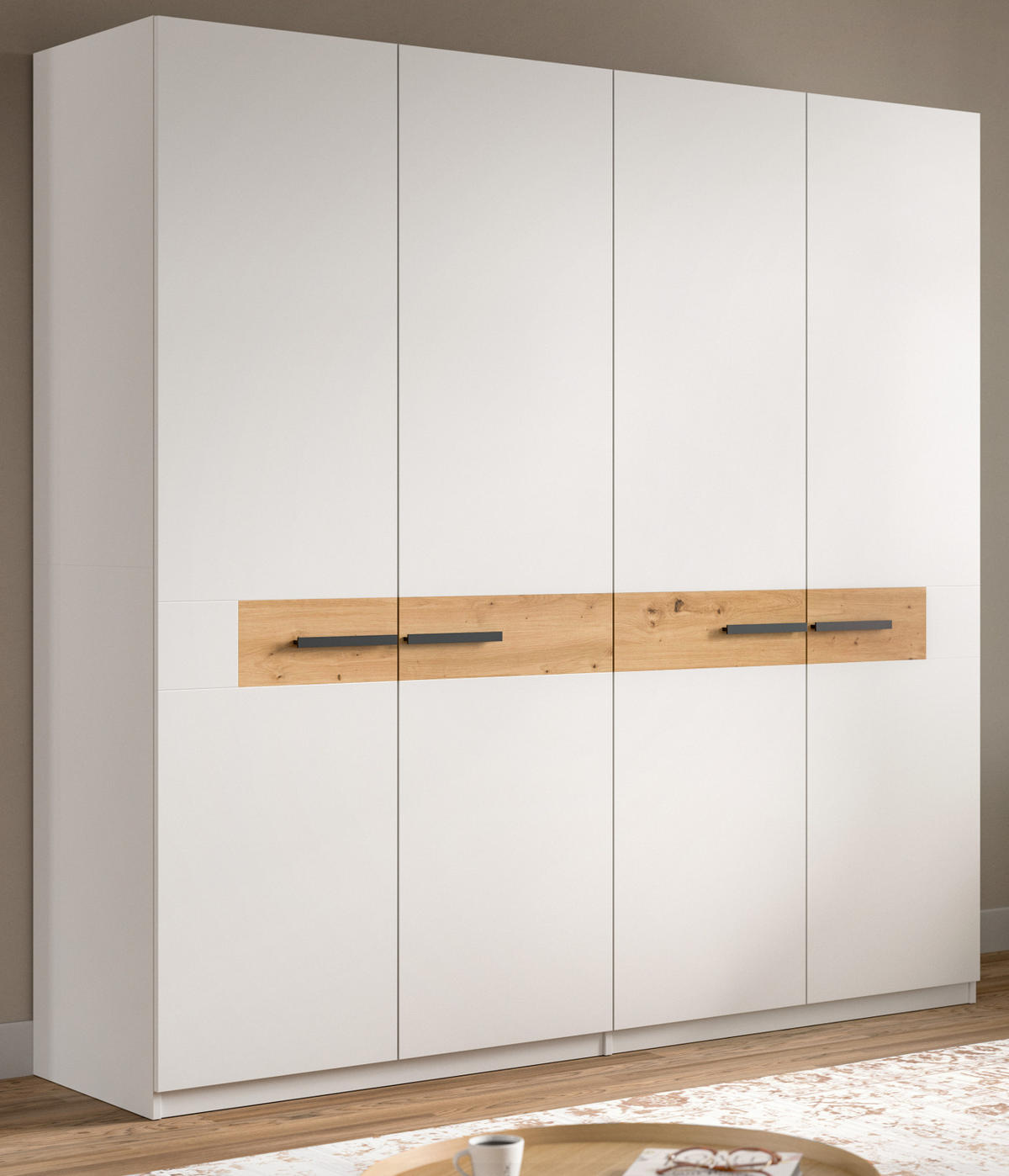 KLEIDERSCHRANK weiß, Artisan Eiche 200 x 201 cm, Drehtürenschrank 4-türig - Schwarz/Weiß, Holzwerkstoff/Kunststoff (200/201/55cm) - Inn.Furn