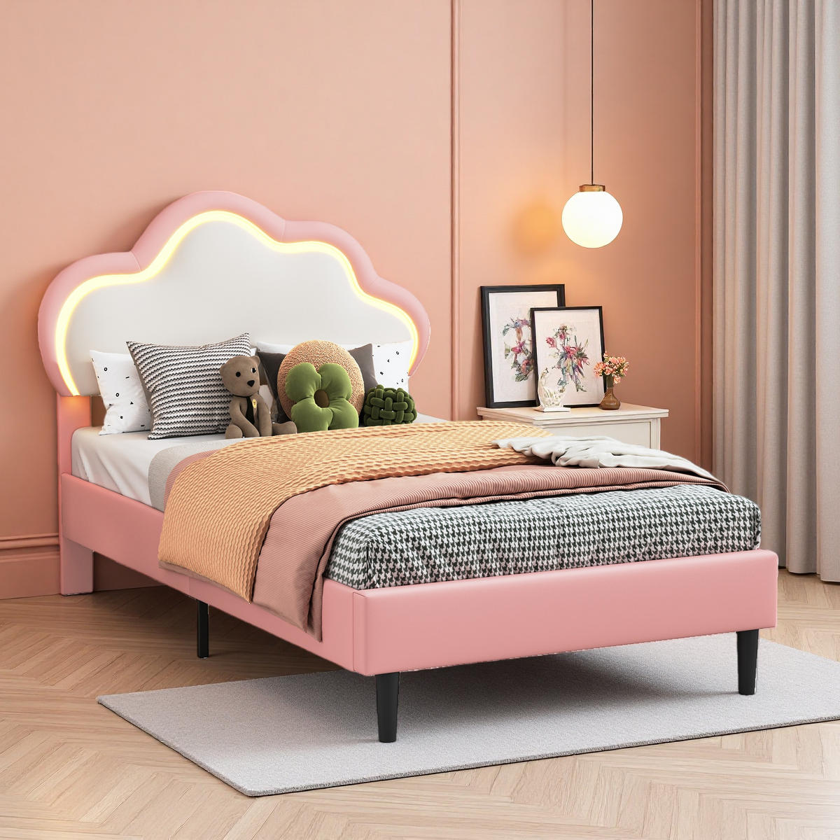 KINDERBETT 90/200 cm rosa mit LED und Wolkenkopfteil - Rosa, Holz - SHOPENTRA