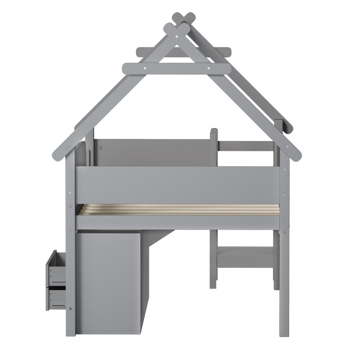 PATROVÁ postel 90/200 cm šedá z masivního dřeva a MDF s výsuvem - šedá, kompozitní dřevo (90/200cm) - OKWISH
