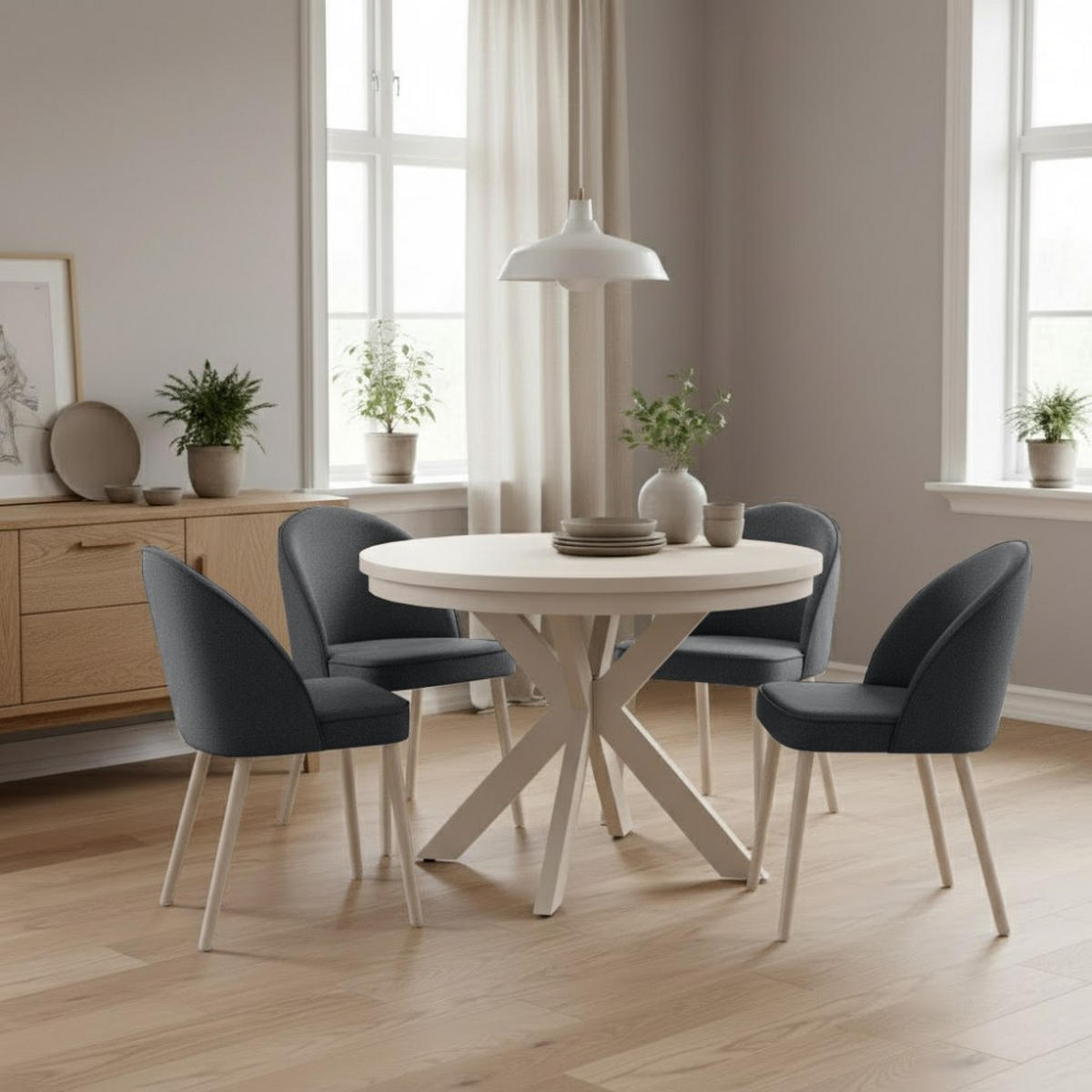 STUHL Luna, Polsterstuhl für das Esszimmer mit kaschmirfarbenen Holzbeinen, Dunkelgrau - Kaschmir/Dunkelgrau, Holz (51/87/46cm) - Beautysofa