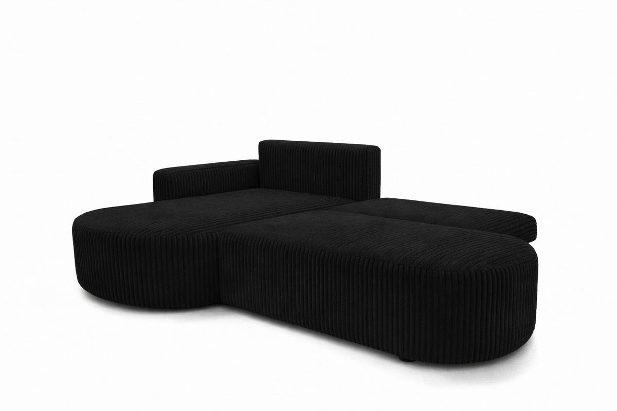 ECKSOFA Mit Schlaffunktion Und Bettkasten, Cordstoff Tilia, Schwarz, Links, ROUND ONE OPEN XL - Schwarz, Holz (262/175cm) - Kaiser Möbel