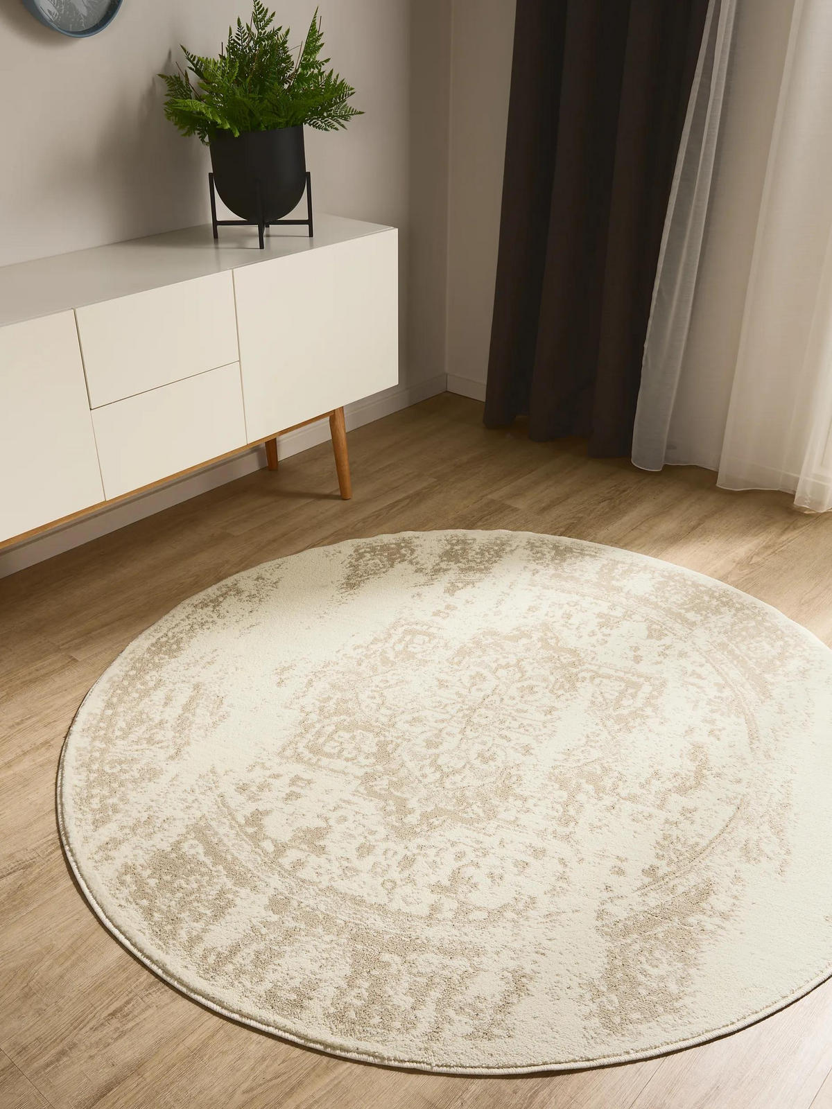 VINTAGE-TEPPICH Suki ø 160 cm rund - Beige/Creme, Kunststoff (160/160cm) - benuta