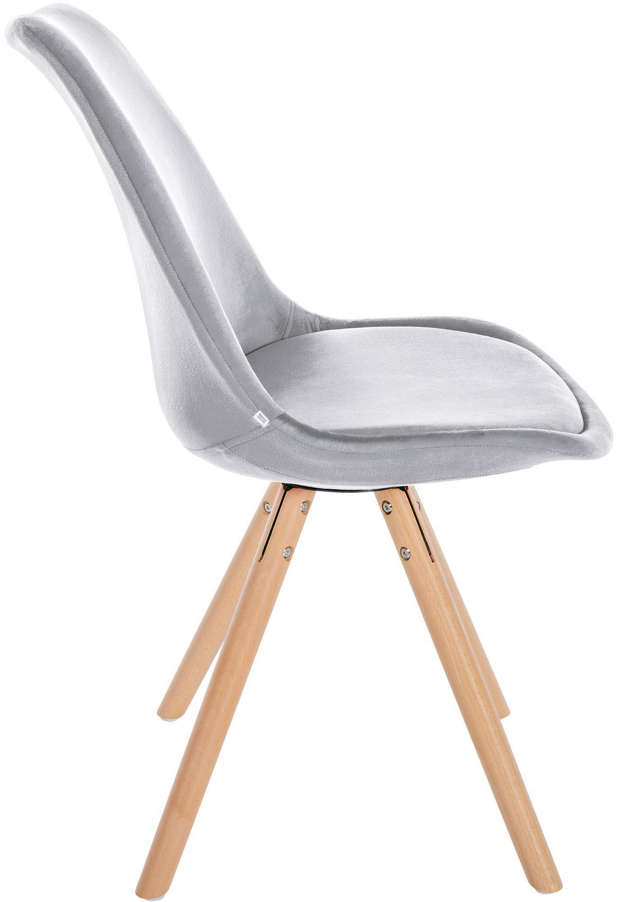STUHL 4er Set Samt hellgrau - Eukalyptusholzfarben/Hellgrau, Holz/Textil (48/81/54cm) - CLP