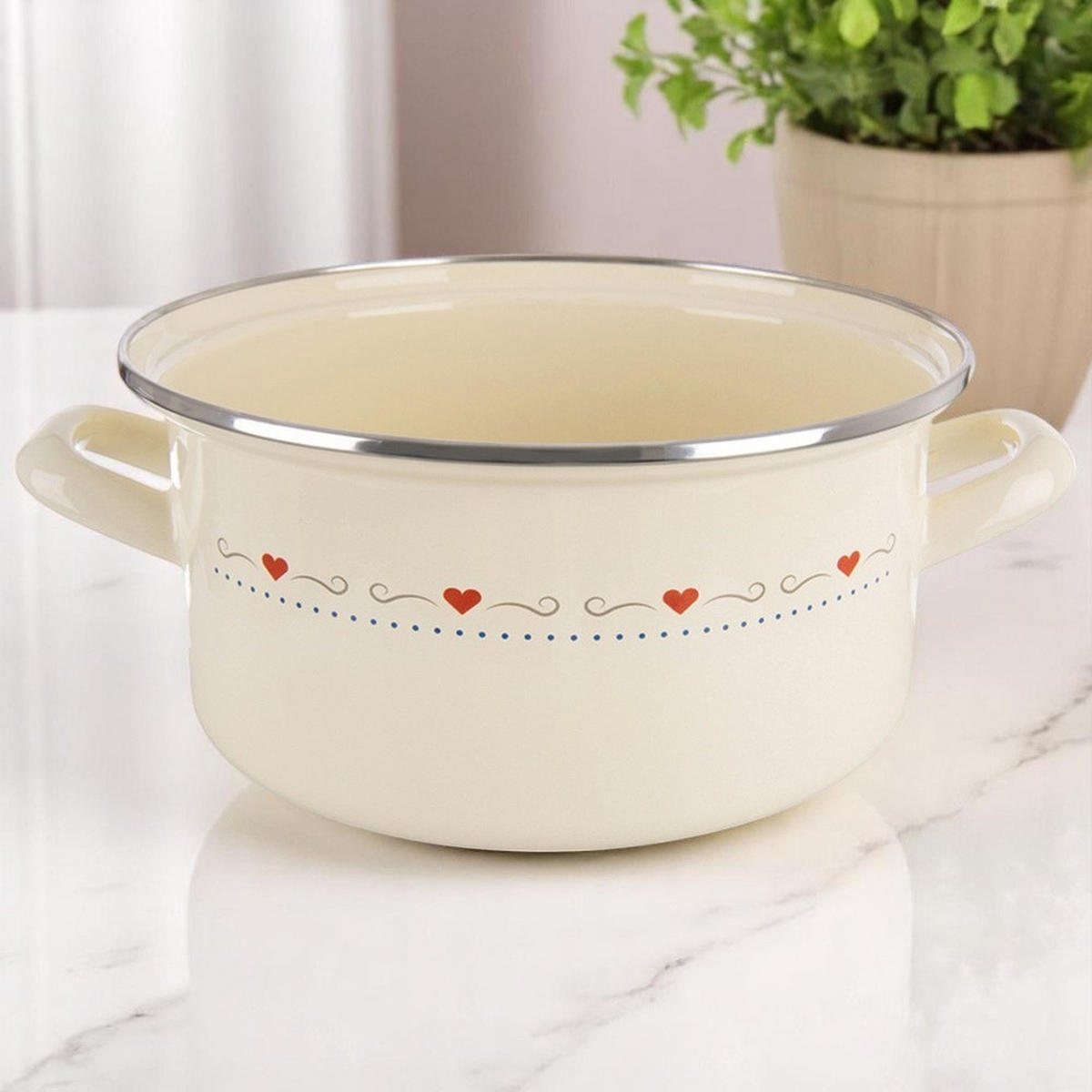 EMAILLIERTOPF Tonca mit Herzmotiv creme - Creme, Metall (24cm) - Orion 