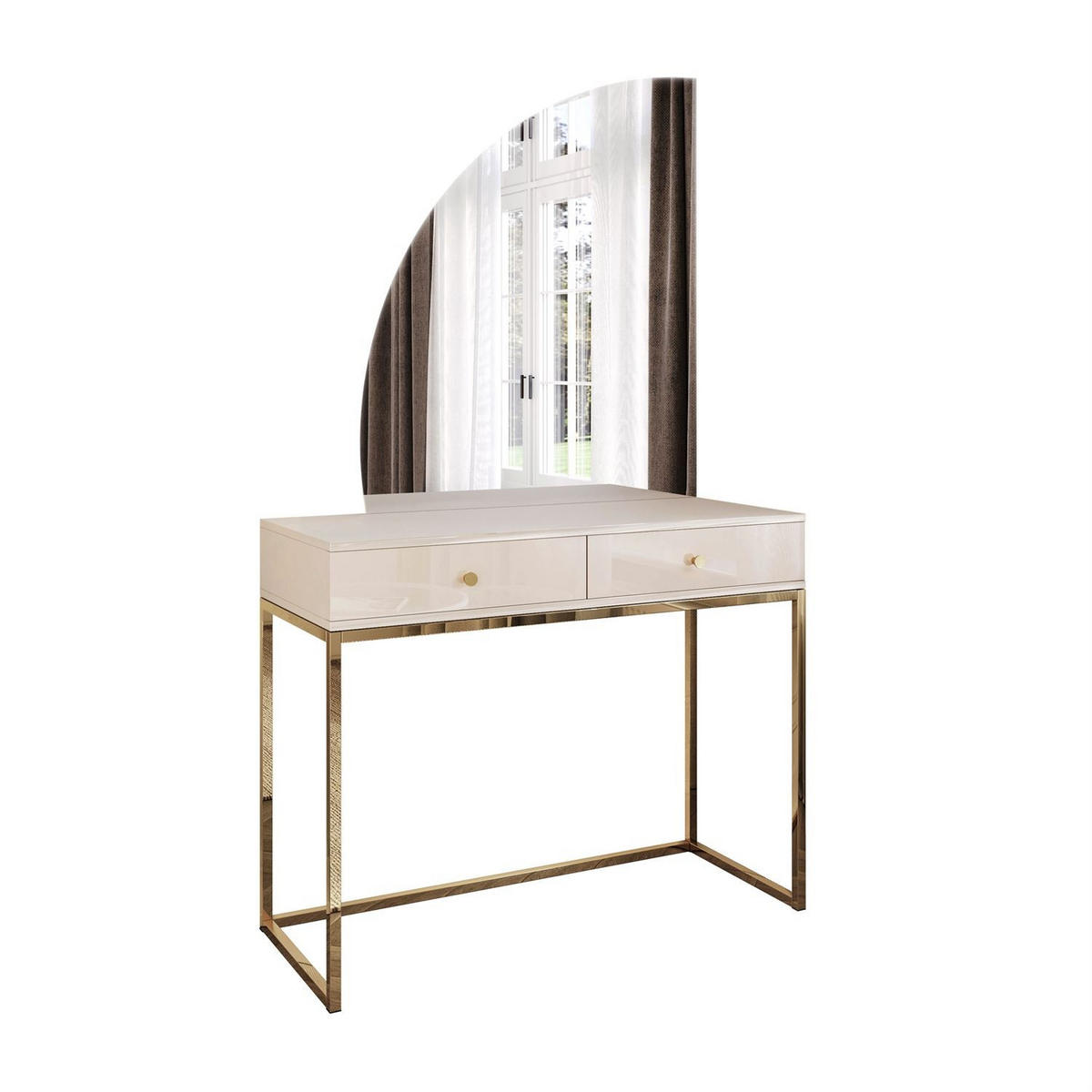 SCHMINKTISCH QUINNIE KASCHMIR mit LED-Spiegel gold Chrom links gold Griff - Kaschmir/Goldfarben, Holzwerkstoff (100/175/42cm) - Lookway