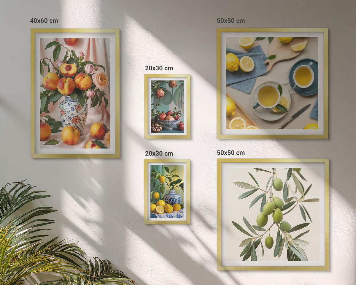 BILDER SET 5er Set - 50x50 cm & 20x30 cm & 40x60 cm Goldrahmen - Fruchtzusammensetzungen - Goldfarben, Kunststoff (40/60cm) - TULUP