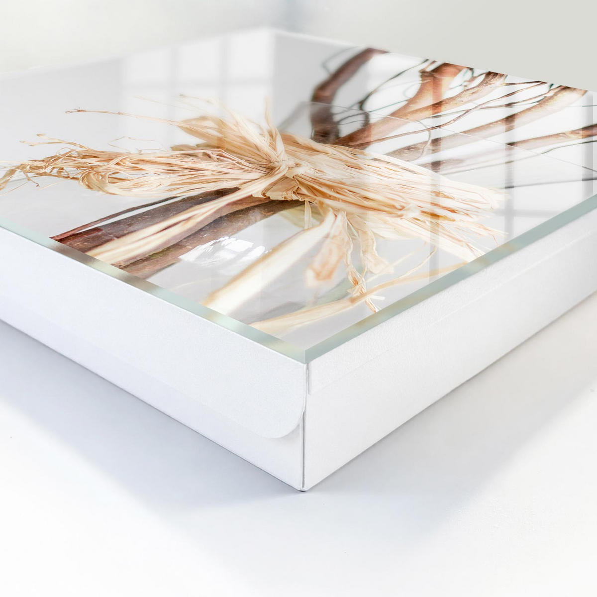 SCHLÜSSELBOX Weiß 30x30 cm – Türöffnung nach rechts - Zweige in einer Vase - Beige, Metall (30/30/5cm) - TULUP