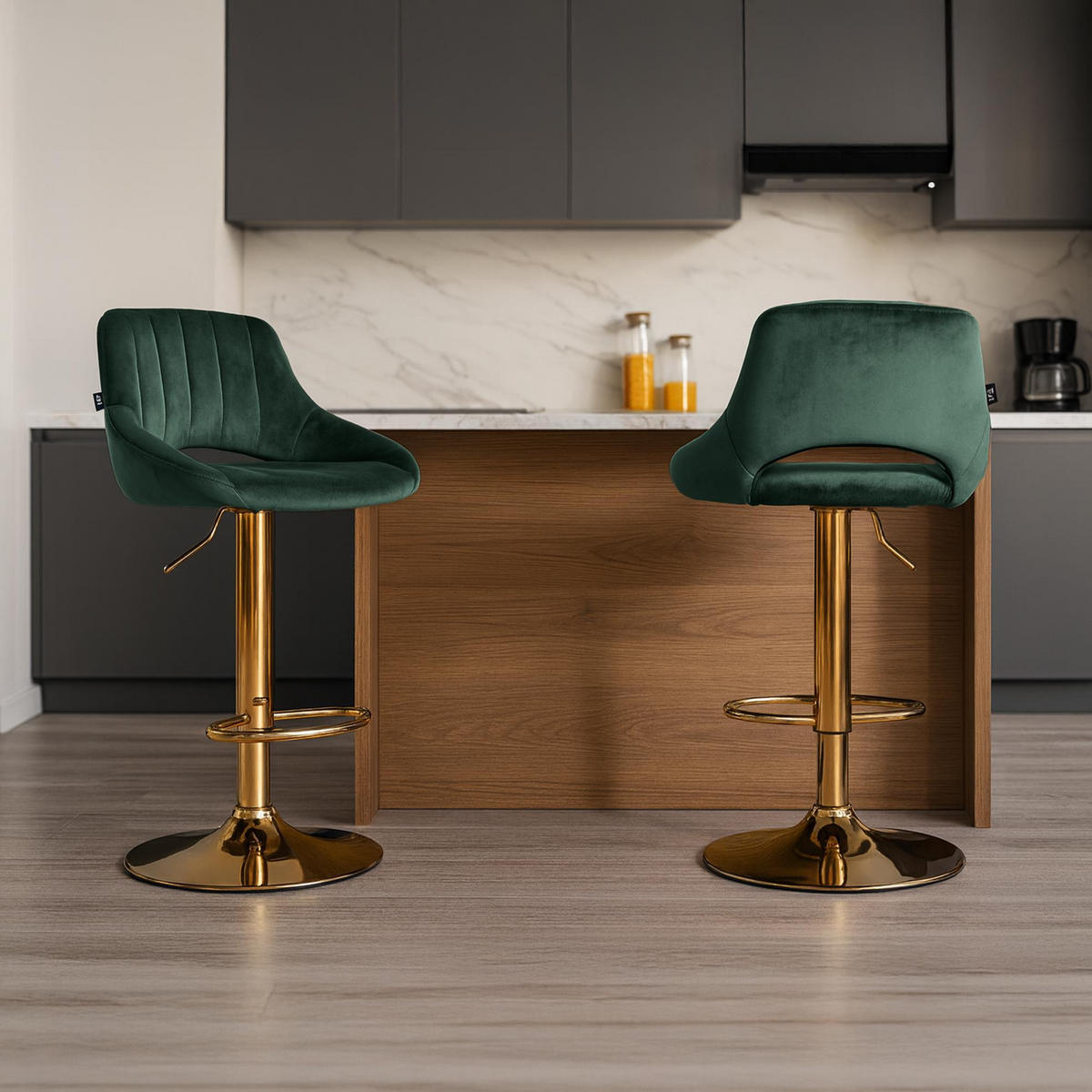 BARHOCKER 2 Samt Grün - Grün, Textil (47/85/48cm) - CLP