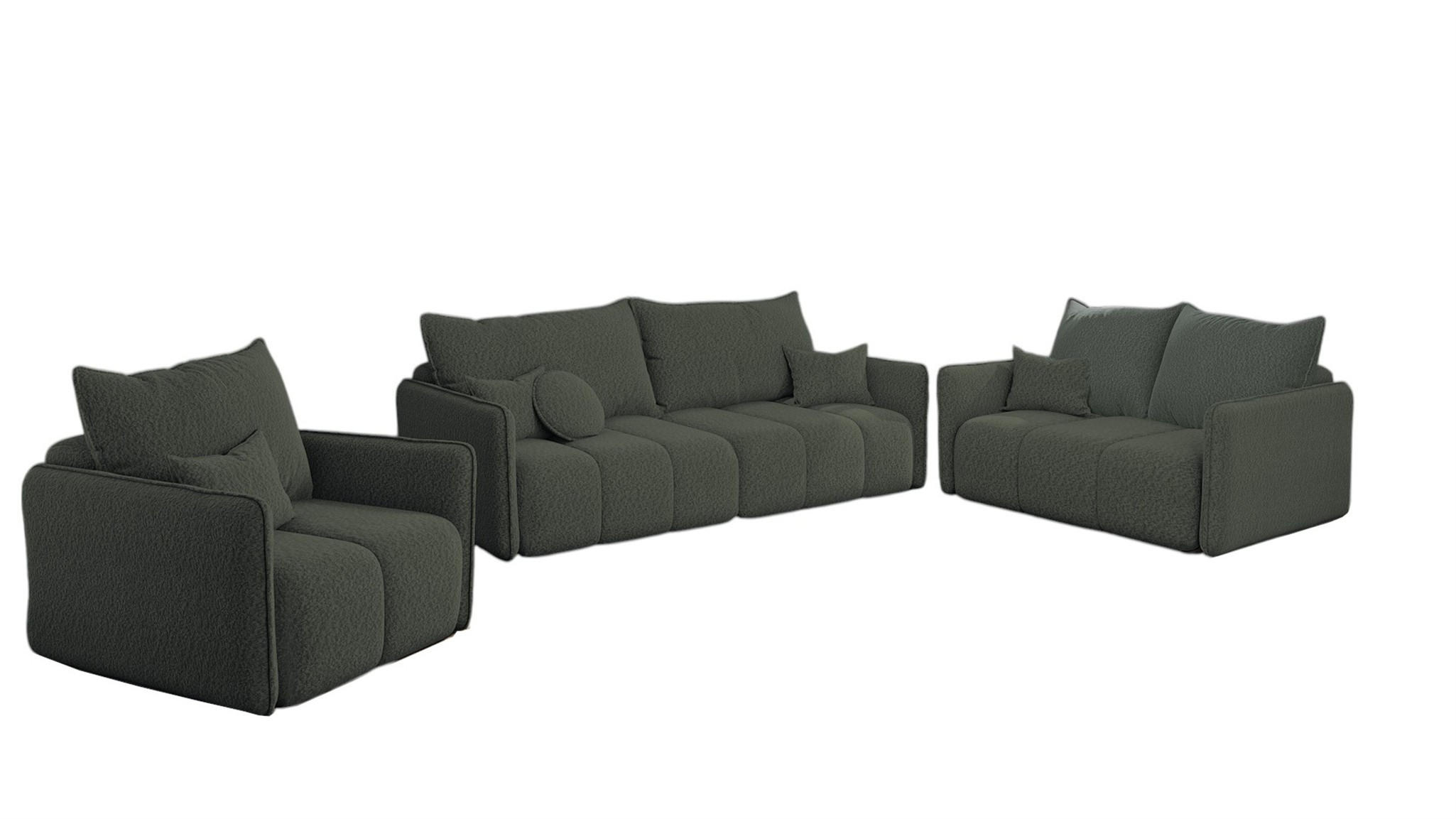 SOFASET Morgano 3-2-1 - Anthrazit, Holzwerkstoff/Textil (216/86/102cm) - Fun Möbel