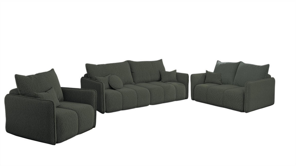 SOFASET Morgano 3-2-1 - Anthrazit, Holzwerkstoff/Textil (216/86/102cm) - Fun Möbel