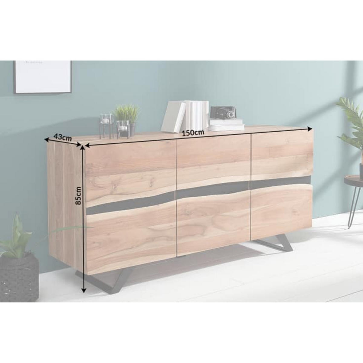 SIDEBOARD AMAZONAS Akazie Natur 150cm - Schwarz/Braun, Holz/Metall (150/85/43cm) - riess-ambiente