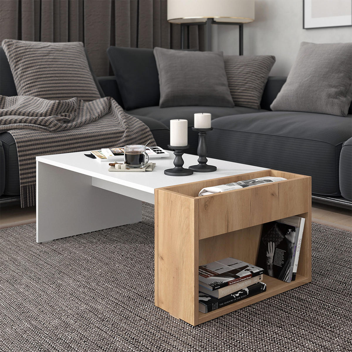 COUCHTISCH Chris Weiß/Goldkraft Eiche 95 x 49.4 cm - Honigeiche/Weiß, Holzwerkstoff (49.4/95/34cm) - Vicco