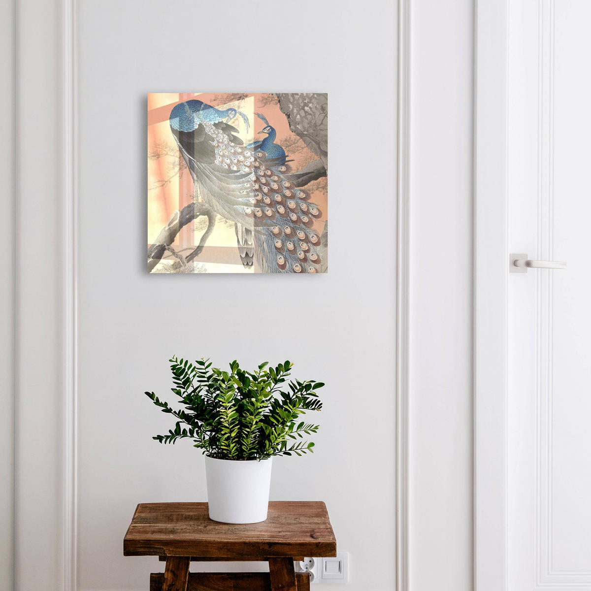 SCHLÜSSELBOX Schwarz 30x30 cm- Türöffnung nach rechts - Pfauenschönheit - Blau, Metall (30/30/5cm) - TULUP