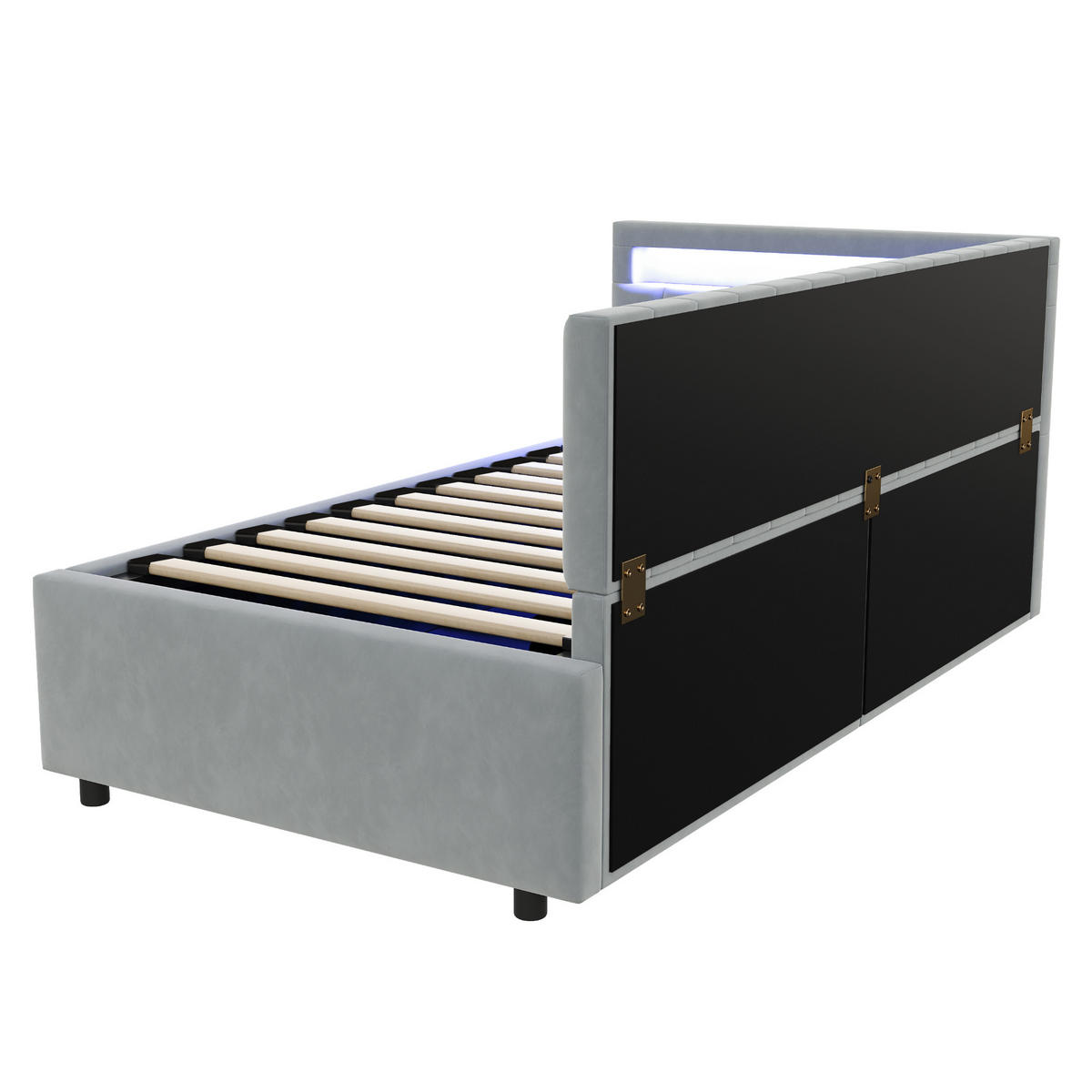 POLSTERBETT 90x200 Hellgrau Samt LED Stauraum - Grau, Textil (90/200cm) - FLIEKS