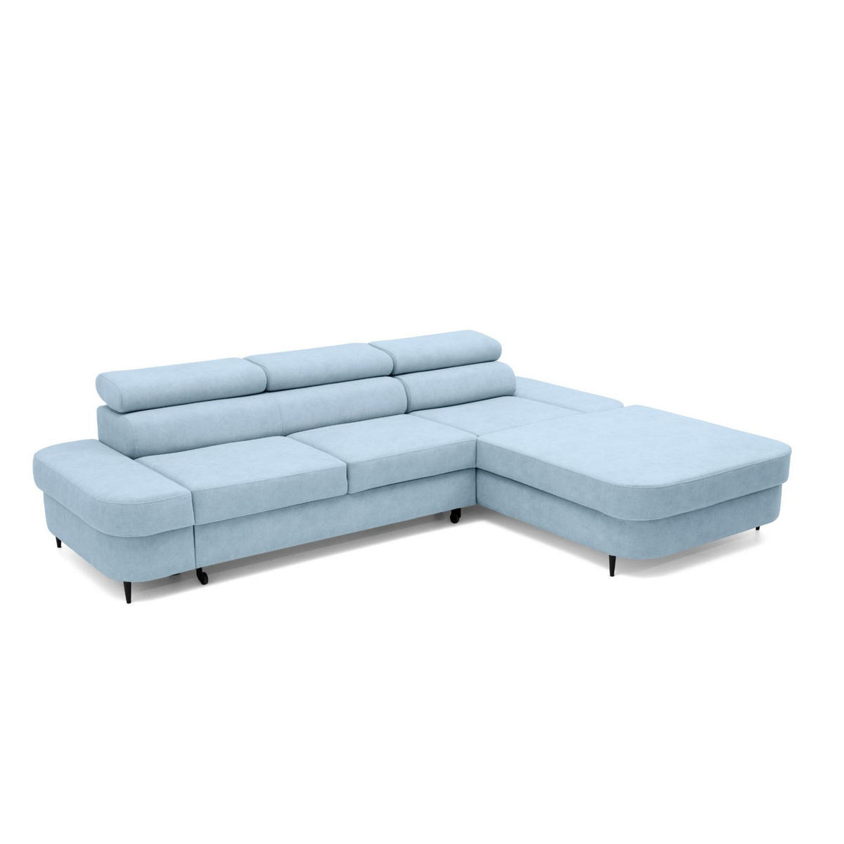 ECKSOFA JAZZ L Rechts mit Schlaffunktion 127x216 Velours Hellblau - Schwarz/Hellblau, Holz/Textil (237/285cm) - Muffo