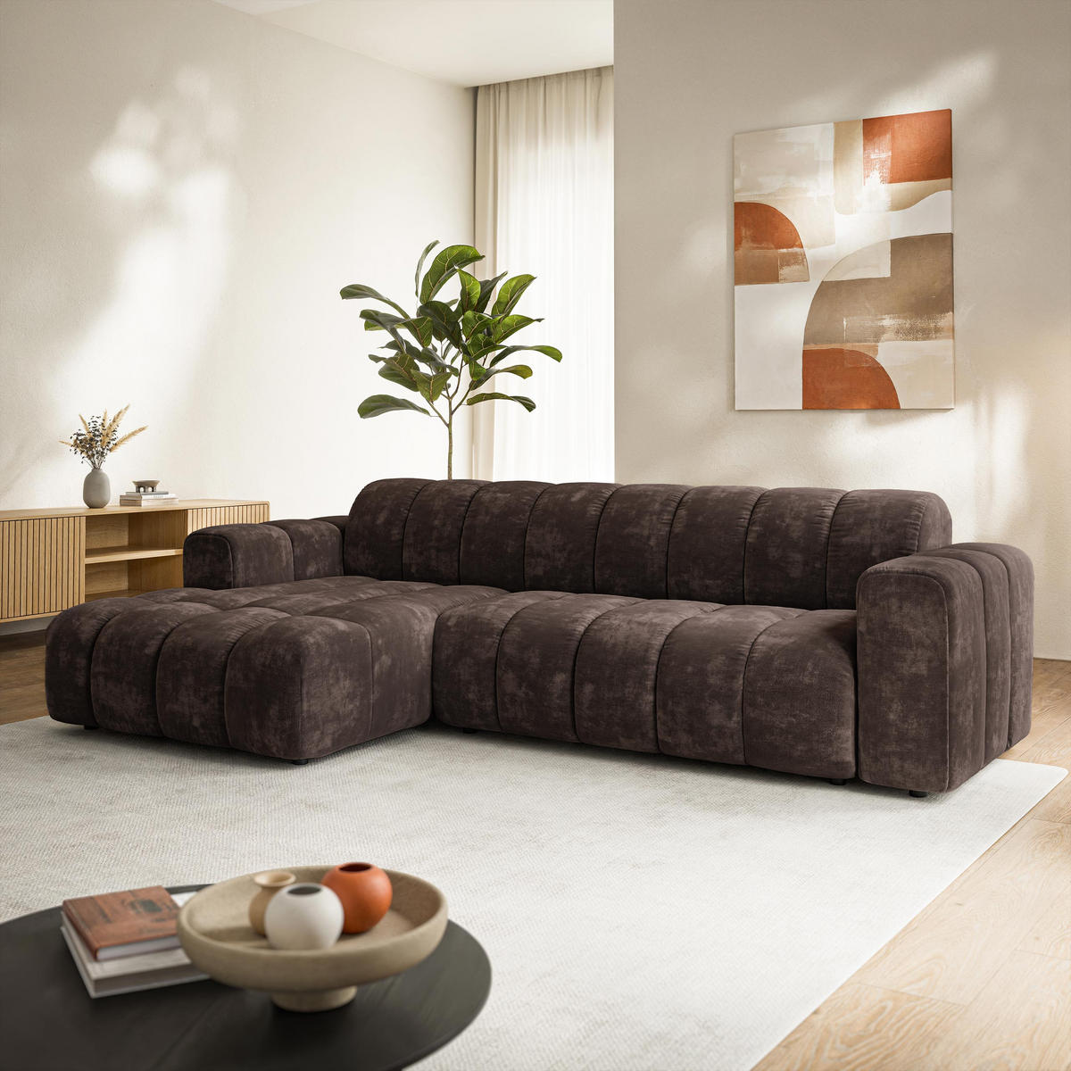 ROHOVÁ Sedačka SETIA LUMO 40, Hnědá - černá/hnědá, dřevo/textil (304/165cm) - MASSENO